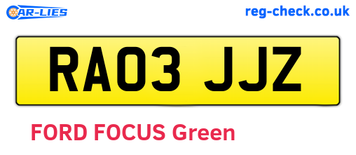 RA03JJZ are the vehicle registration plates.