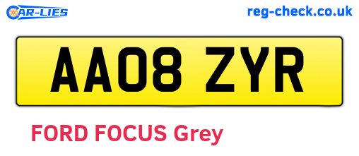 AA08ZYR are the vehicle registration plates.