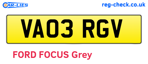 VA03RGV are the vehicle registration plates.