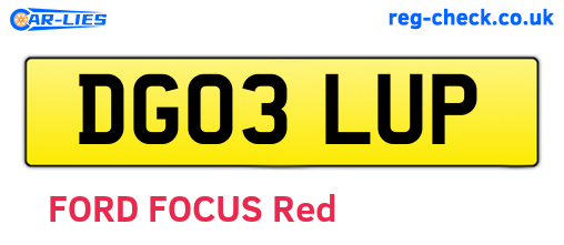 DG03LUP are the vehicle registration plates.