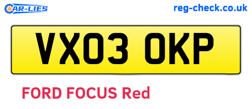 VX03OKP are the vehicle registration plates.
