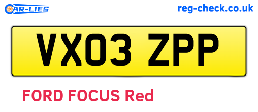 VX03ZPP are the vehicle registration plates.