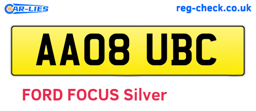 AA08UBC are the vehicle registration plates.