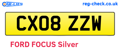 CX08ZZW are the vehicle registration plates.