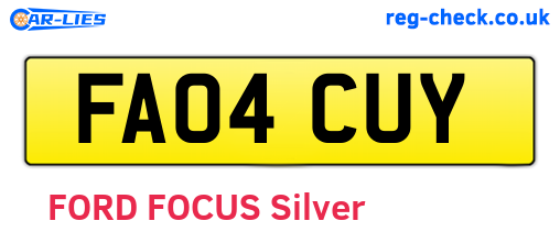 FA04CUY are the vehicle registration plates.