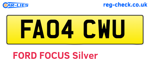 FA04CWU are the vehicle registration plates.