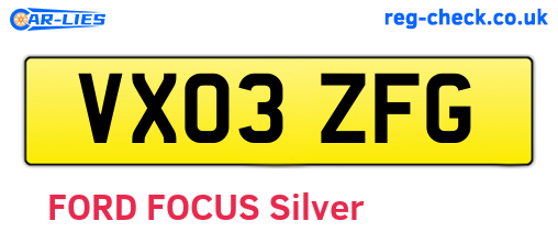 VX03ZFG are the vehicle registration plates.