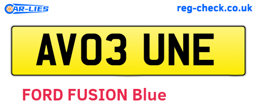 AV03UNE are the vehicle registration plates.