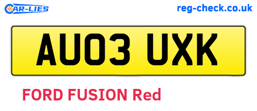 AU03UXK are the vehicle registration plates.
