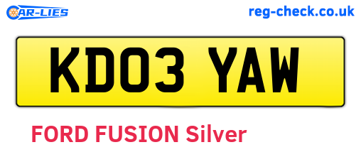 KD03YAW are the vehicle registration plates.