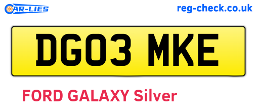 DG03MKE are the vehicle registration plates.