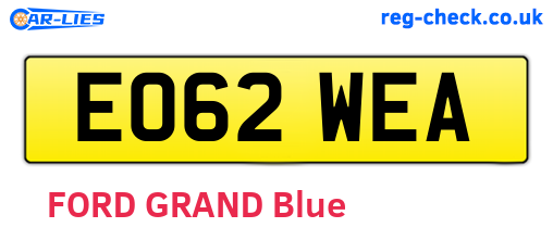 EO62WEA are the vehicle registration plates.