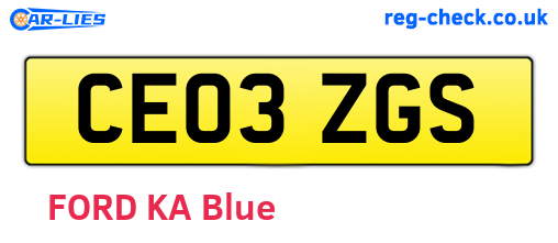 CE03ZGS are the vehicle registration plates.