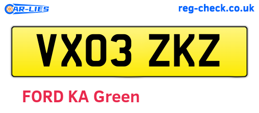 VX03ZKZ are the vehicle registration plates.