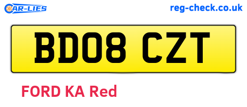 BD08CZT are the vehicle registration plates.