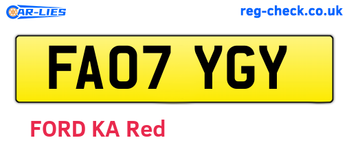 FA07YGY are the vehicle registration plates.