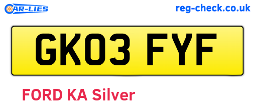 GK03FYF are the vehicle registration plates.