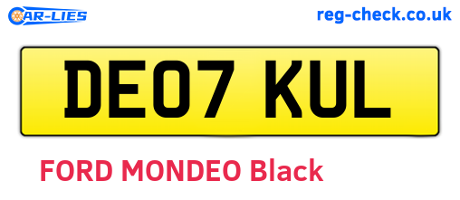 DE07KUL are the vehicle registration plates.