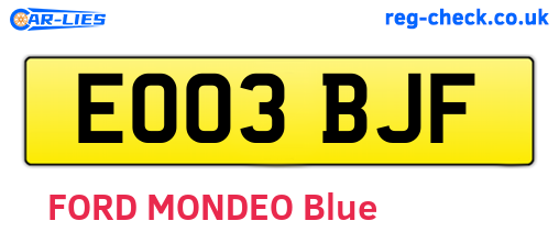 EO03BJF are the vehicle registration plates.