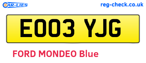 EO03YJG are the vehicle registration plates.