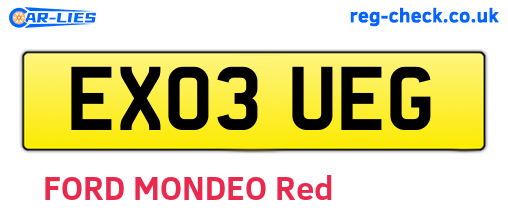 EX03UEG are the vehicle registration plates.