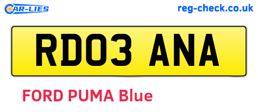 RD03ANA are the vehicle registration plates.