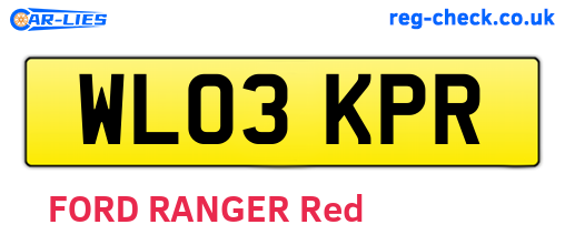 WL03KPR are the vehicle registration plates.