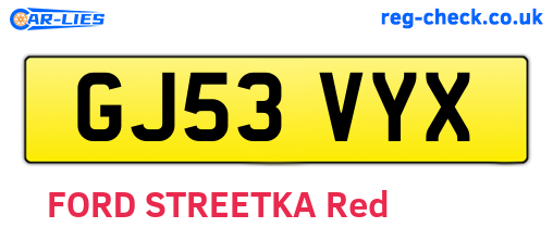 GJ53VYX are the vehicle registration plates.