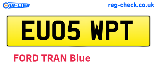 EU05WPT are the vehicle registration plates.