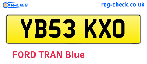 YB53KXO are the vehicle registration plates.