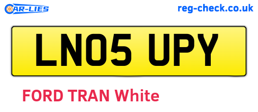 LN05UPY are the vehicle registration plates.
