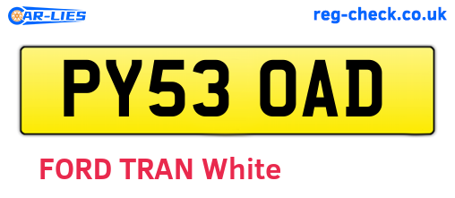 PY53OAD are the vehicle registration plates.
