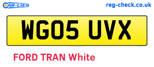 WG05UVX are the vehicle registration plates.