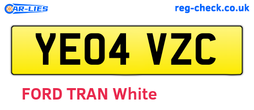 YE04VZC are the vehicle registration plates.