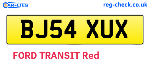 BJ54XUX are the vehicle registration plates.