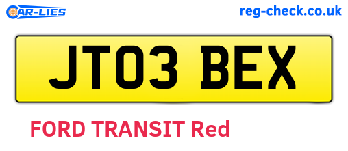 JT03BEX are the vehicle registration plates.
