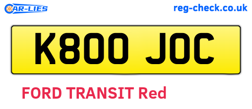 K800JOC are the vehicle registration plates.
