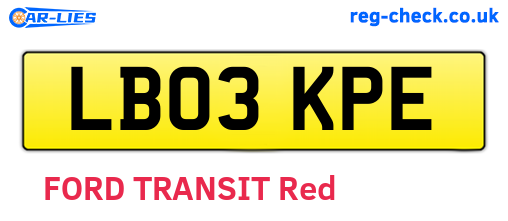 LB03KPE are the vehicle registration plates.