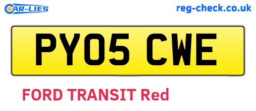 PY05CWE are the vehicle registration plates.