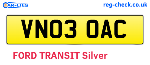 VN03OAC are the vehicle registration plates.