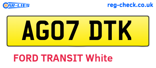 AG07DTK are the vehicle registration plates.