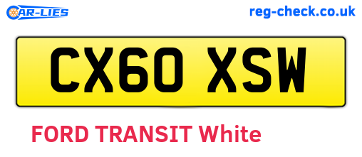 CX60XSW are the vehicle registration plates.