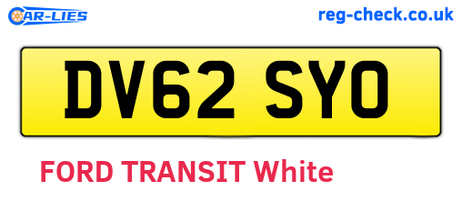 DV62SYO are the vehicle registration plates.