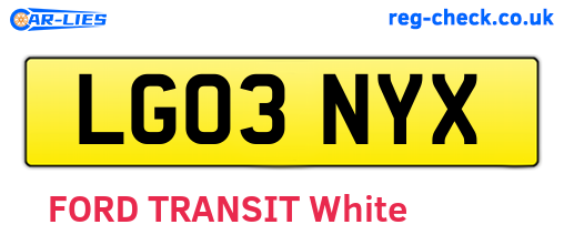 LG03NYX are the vehicle registration plates.
