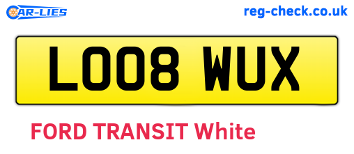 LO08WUX are the vehicle registration plates.