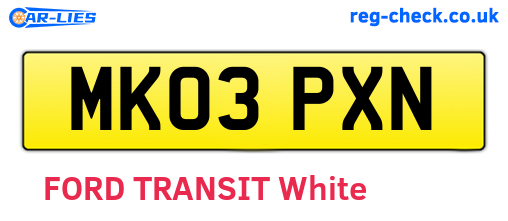 MK03PXN are the vehicle registration plates.