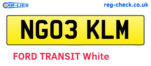 NG03KLM are the vehicle registration plates.