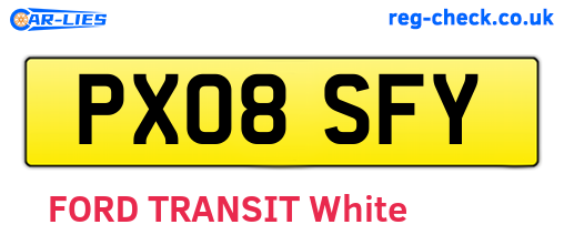 PX08SFY are the vehicle registration plates.