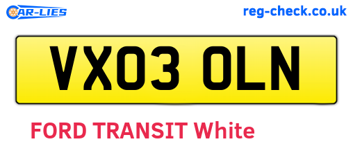 VX03OLN are the vehicle registration plates.