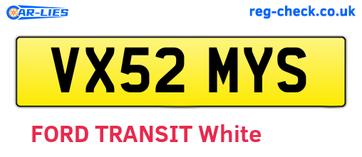 VX52MYS are the vehicle registration plates.
